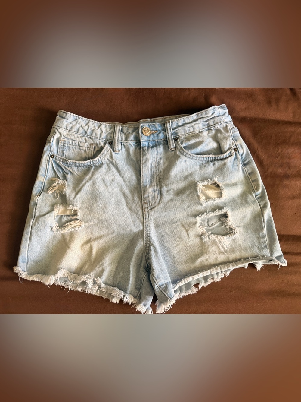 Light Wash Distressed Denim Cutoff Shorts